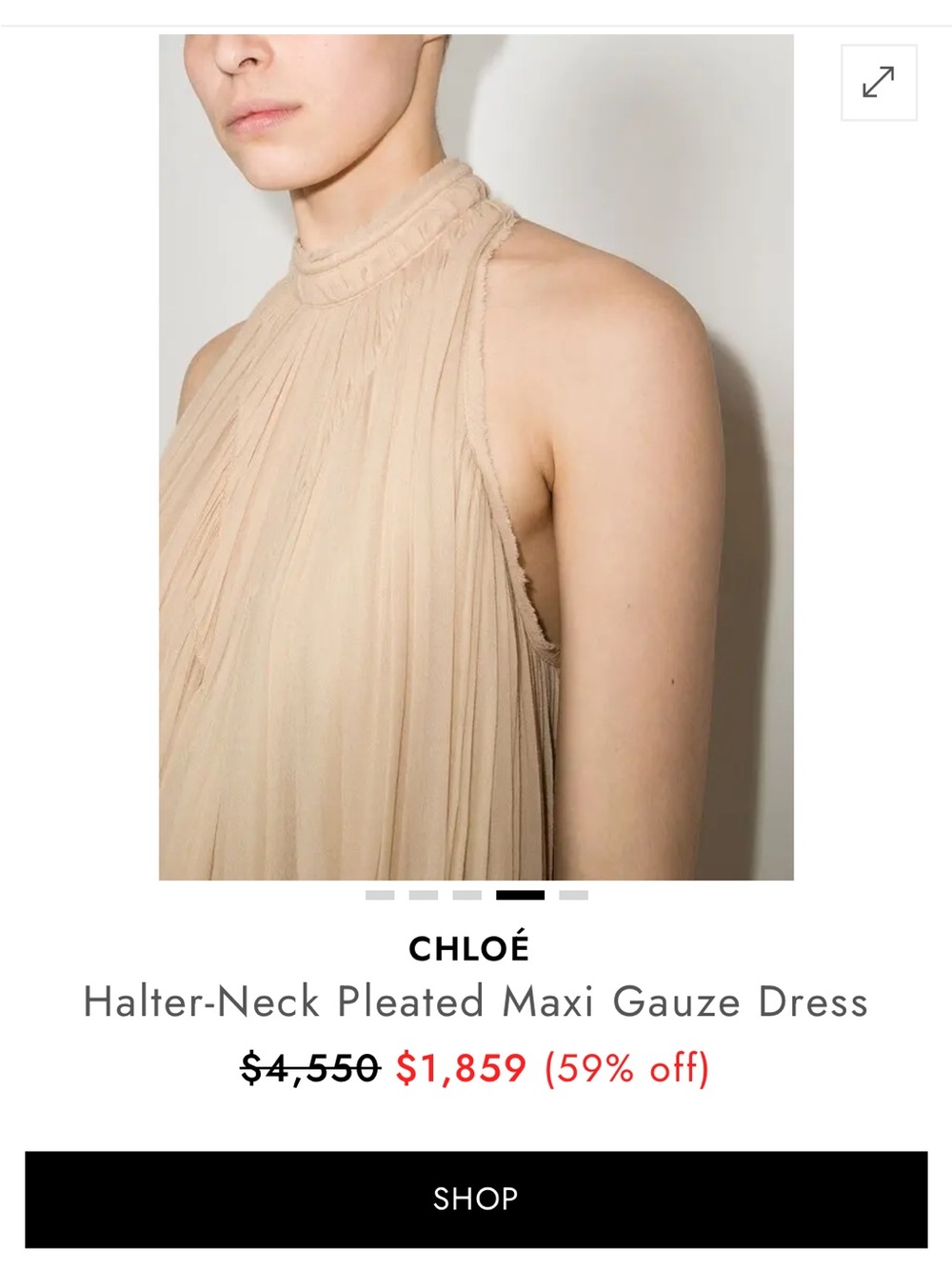 Chloe Halter-Neck Pleated Maxi Gauze Dress